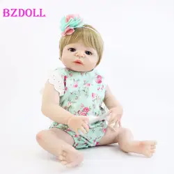 55 см полная силиконовая кукла реборн игрушка как настоящая виниловая Сладкая новорожденная принцесса малышка девочка Bonecas Alive Bebe Bathe Toy