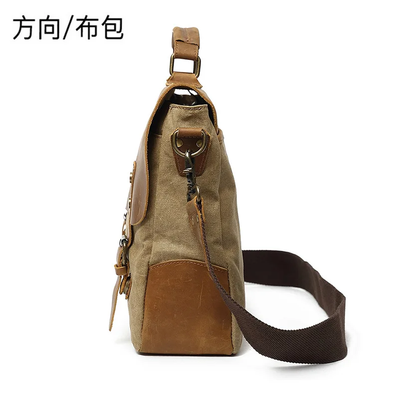 2019 جديد الرجال Crossbody حقيبة حقيبة قماش قنب الكمبيوتر يد عارضة حقيبة خمر جلد رجل حقيبة