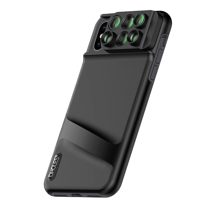 Pholes чехол для телефона с двойным объективом камеры для телефона Xs 6 в 1 Рыбий глаз широкоугольный макрообъектив с зумом - Цвет: Black