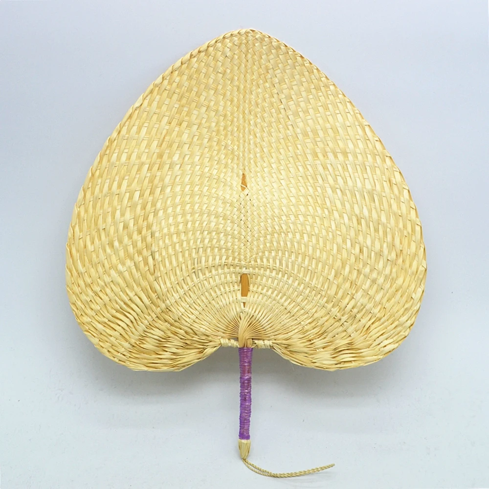 32cm width purple hand made woven palm leaf fan natural material
