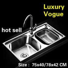 Стандартная модная кухонная раковина двойной паз пищевой 304 нержавеющая сталь Горячая 75x40/78x42 см