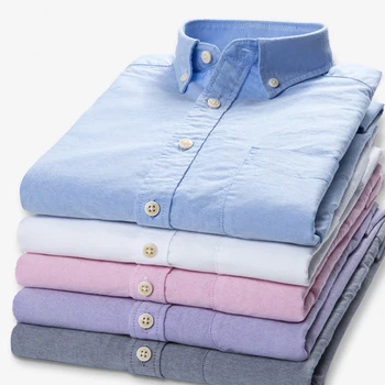 

Plus Size 5XL 6XL 7XL 8XL 100% Cotton Oxford Pure Color Stripe Twill Business Casual Long Sleeve Dress Shirt Men Blue White Grey