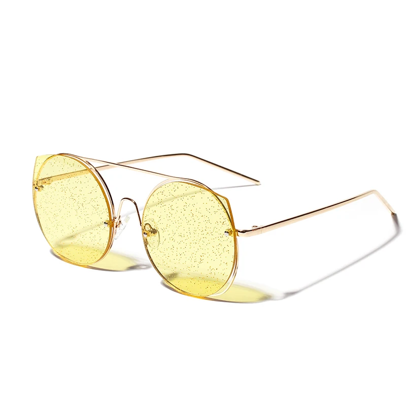 

Yellow Cute Bling Women Sunglasses Round Rimless Fashion Cutting Lens Sun Glasses Girls Pink Sun Glass Ladies UV400 Shades