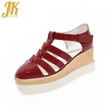 New Gladiator Sandals Women Sandals Square Toe Cutouts Shoes Woman Wedges Med Heels Ankle Strap Women Shoes Summer Rome Style