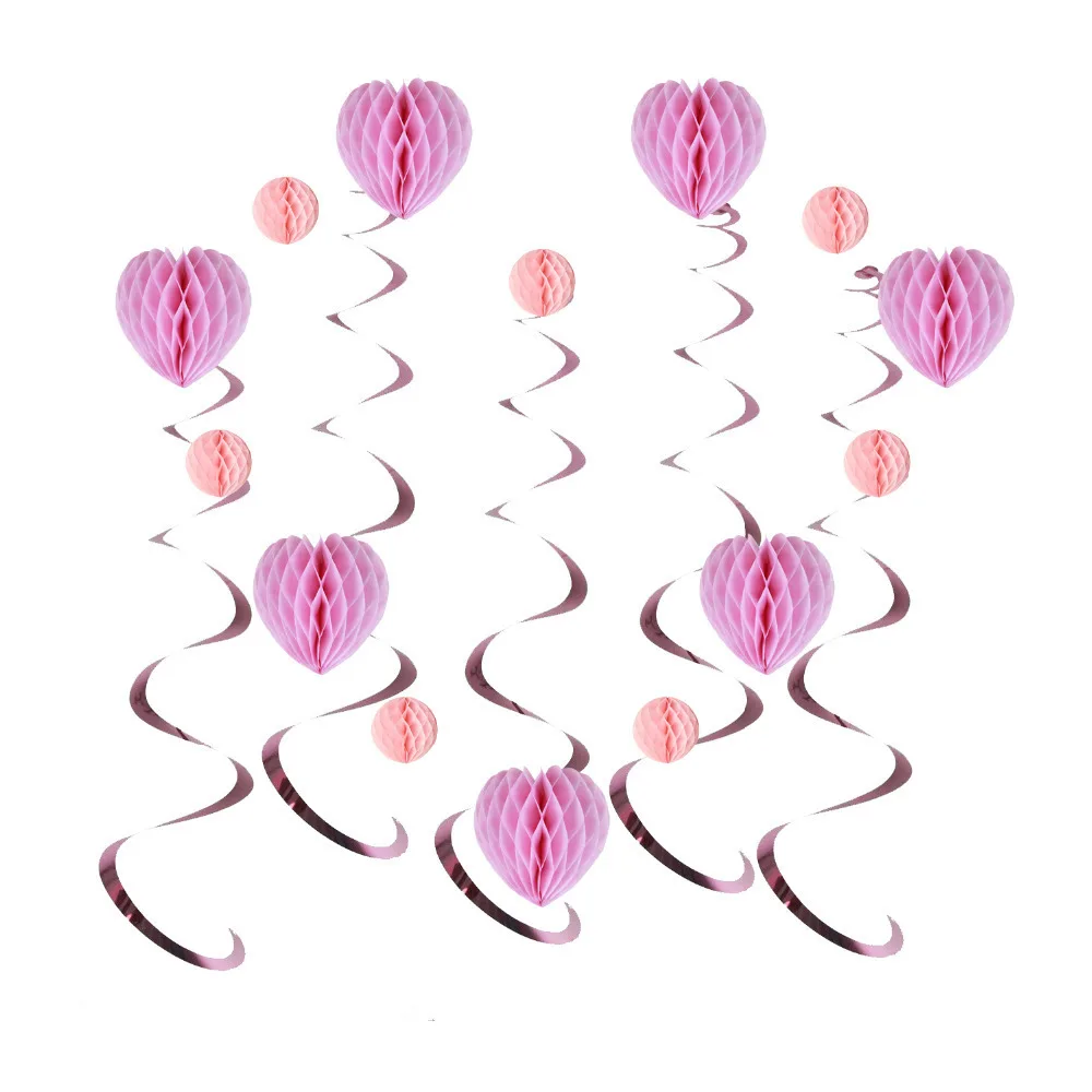 15pcs Pink Valentine Paper Decoration Set Hanging ...
