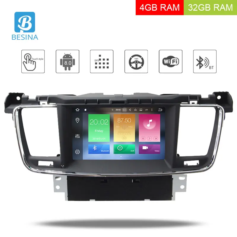 

BESINA Android 8.0 Car DVD Player For PEUGEOT 508 2011-2015 Multimedia GPS Navigator WIFI Octa Cores 4G+32G 1 Din Car Radio RDS