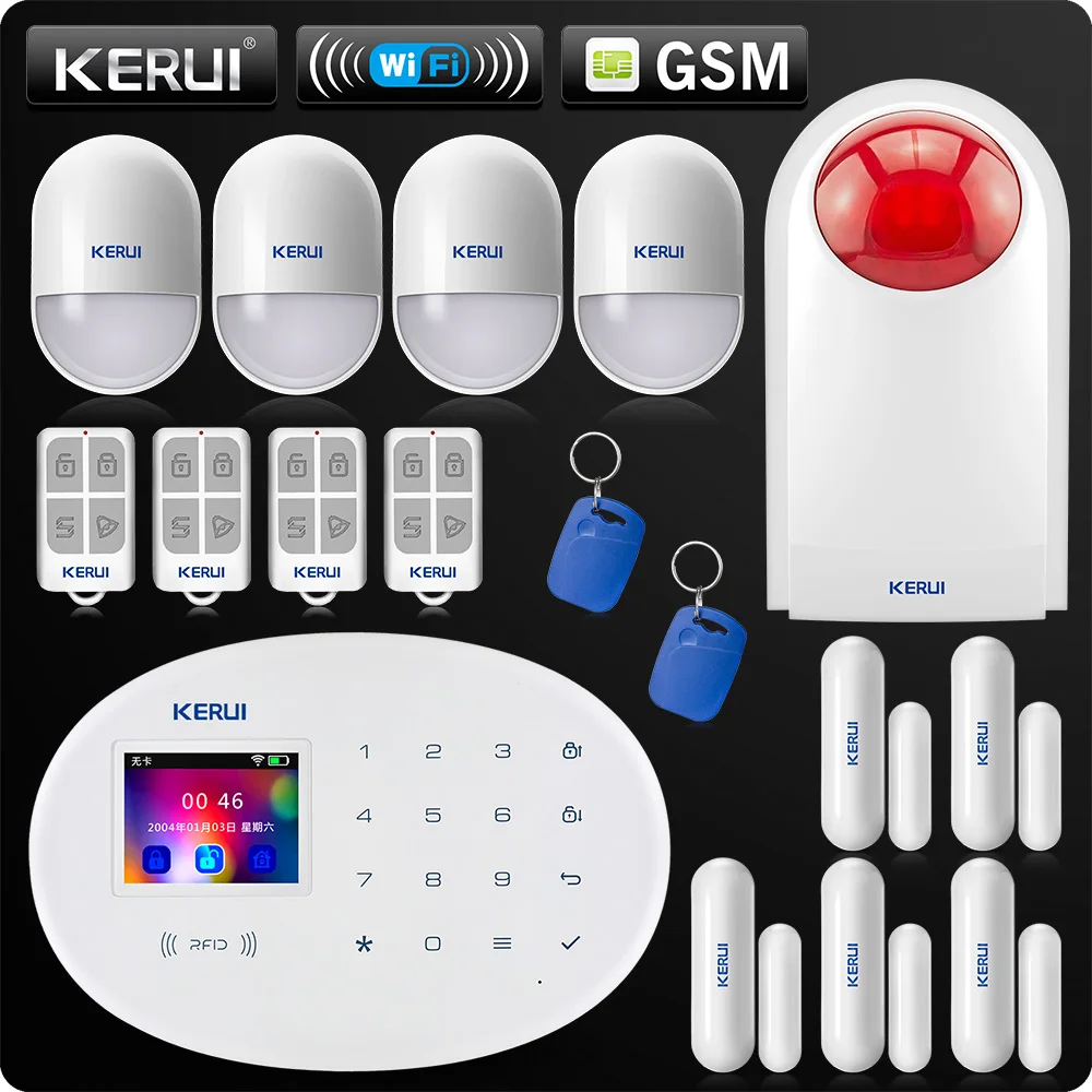 KERUI W20 New Model Wireless 2.4 inch Touch Panel WiFi GSM Security Burglar Alarm System APP PIR Motion Siren Rfid Control