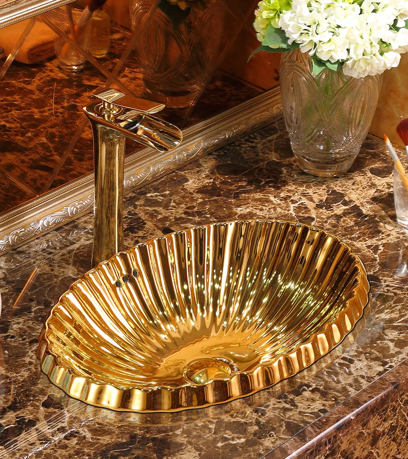 

European Golden Toilet Creative Washbasin Elliptical Golden Washbasin undercounter Art ceramic Washbasin bathroom sink