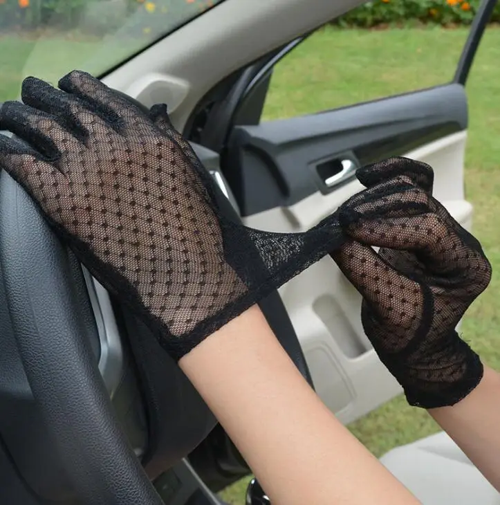 Женские весенне-летние сексуальные прозрачные кружевные перчатки, женские солнцезащитные черные сетчатые перчатки для вождения R1121
