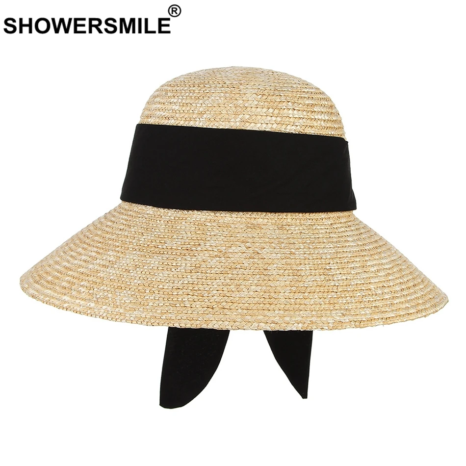 SHOWERSMILE Женская Солнцезащитная шляпа лето 2019 шляпа из натуральной соломы женский лента купола сплошной дышащая уличная Женская пляжная