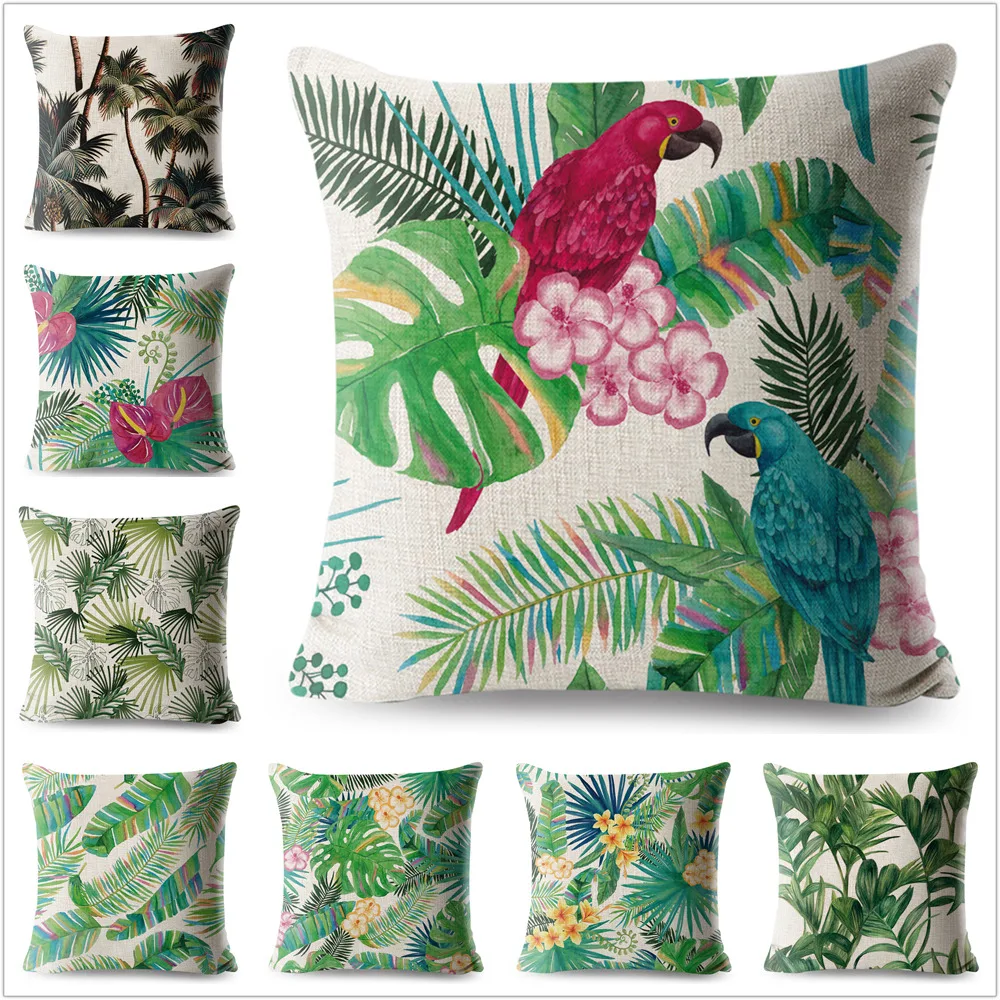 

Nordic Style Cushion Cover Decor Tropical Palm Leaves Bird Pillowcase Polyester Pillow Case for Sofa Home Children Room 45x45cm