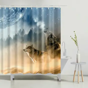 

Shower Curtain Lovers Wolf in The Forest Print Bath Curtains Decor Set 12 Hooks