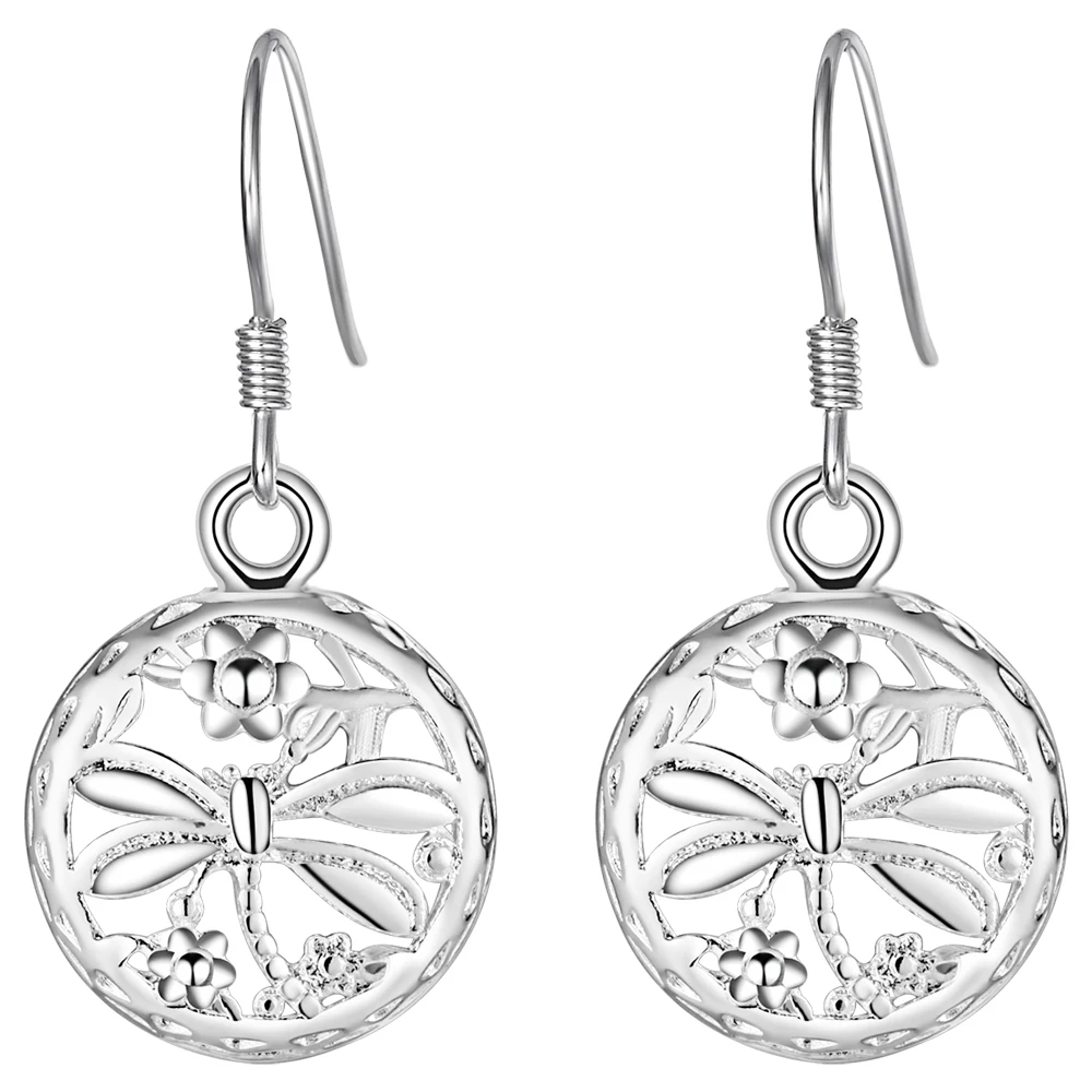 New Silver Plated Earring Vashiria Fashion Jewelry Round&Dragonfly Drop Earring Silver Plated