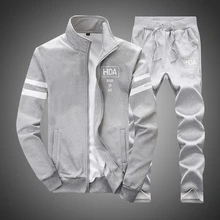 Sweatshirt Men Tracksuit+Sweatpants Set New 2019 Brand Autumn Winter 2PCS Stand Collar Zipper Fleece Patchwork Casual Hoodie Men