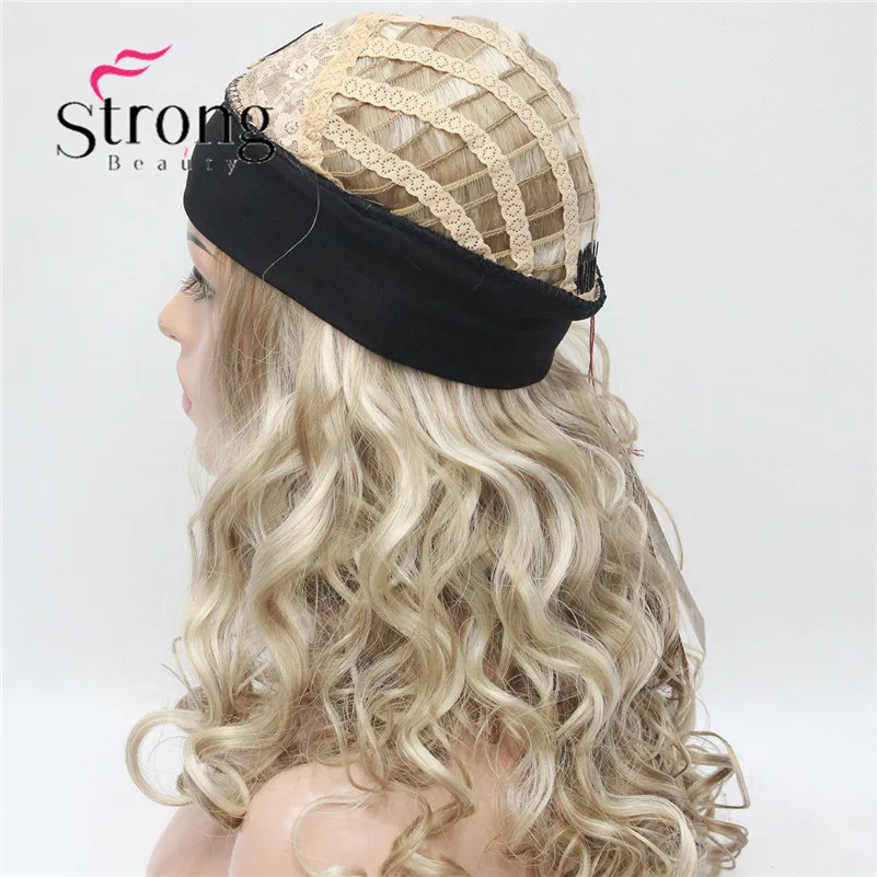StrongBeauty длинный блондин выделяет кудрявые Тепло ОК синтетический парик с головной повязкой