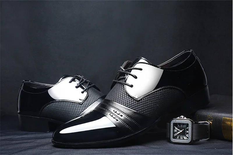Merkmak Men Leather Shoes Oxford PU Leather Men's Dress Shoes Business Flat Shoes Breathable Men's Banquet Wedding Shoes 48
