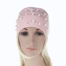 Модные женские шапки с жемчугом, повязка на голову, женские повседневные хлопковые шапки Gorros, новинка, осенне-зимние аксессуары для волос, розовые, черные шапки
