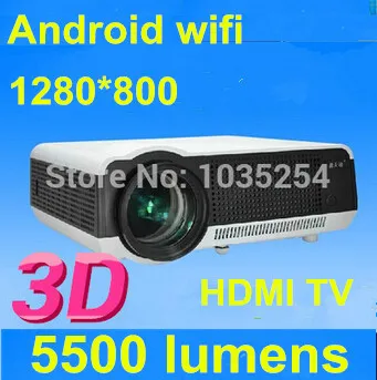 

DHL EMS  Free Shiping Brightest 5500lumens LED Projector Full HD 1080 Contrast 6000:1 3D Projector Built-in Android 4.2 WiFi