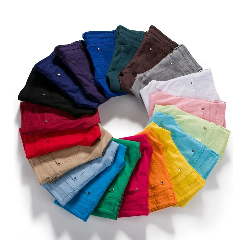 Белые облегающие брюки женские летние джинсы 2019 Стрейчевые карандаш яркие