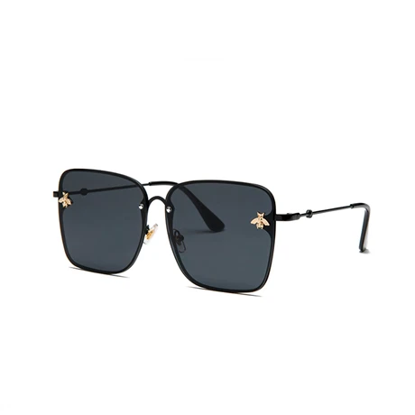 Солнцезащитные очки в квадратной оправе в стиле ретро для женщин брендовая дизайнерская пчелиная металлическая оправа негабаритные очки модные женские градиентные оттенки Oculos UV400 - Цвет линз: Черный