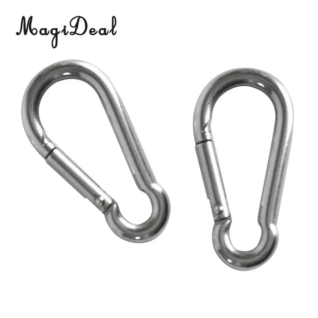 MagiDeal 2Pcs Stainless Steel Carabiner Clip Snap Spring Fast Hook Buckle M5/4x50/40mm for Camping Hiking Boating Kayaking Acce