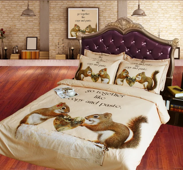 jf 104 HD Digital Print Lovely squirrel print bedding sets 3D duvet