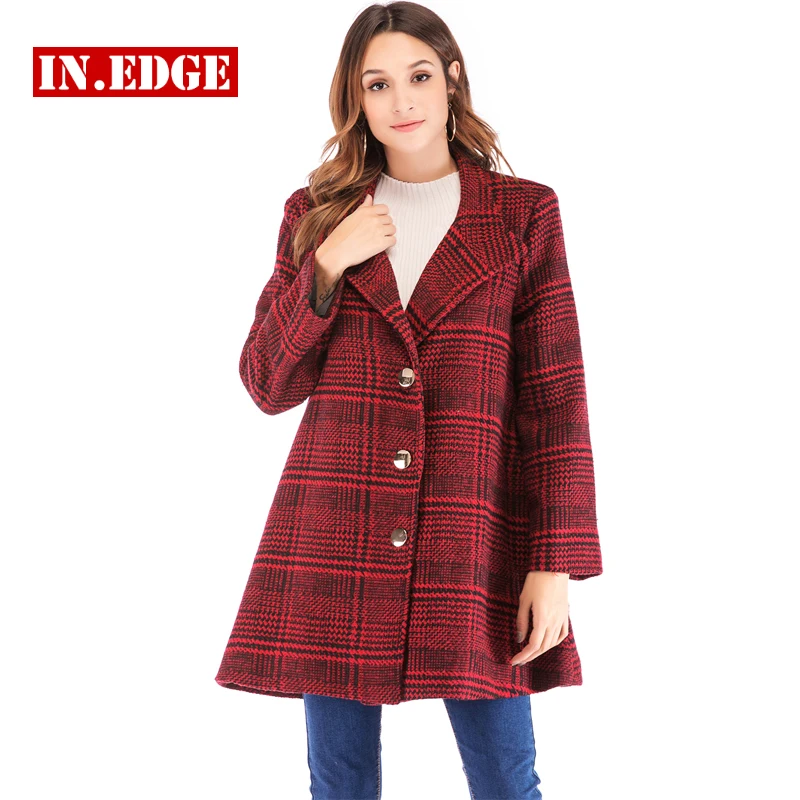 

Elegant Warm Plaid Tweed Jacket Coat Women Loose Wool Blends Turn Down Collar Long Outerwear Female Single Breasted Ceket Winter