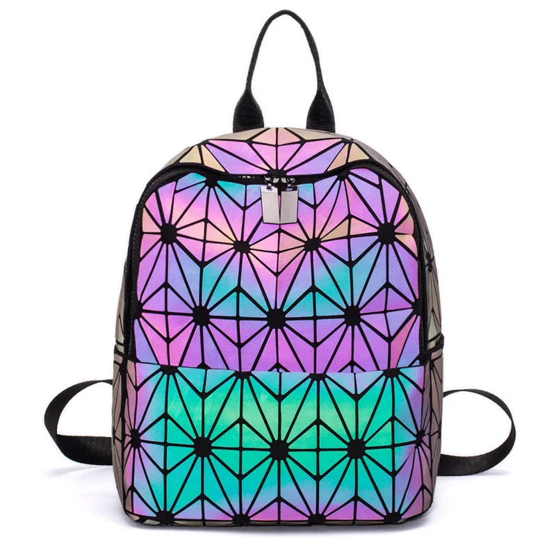 Светящийся рюкзак, женские рюкзаки, Модный повседневный рюкзак для девочек, голограмма, женский геометрический кошелек, складные сумки, дорожная школьная сумка