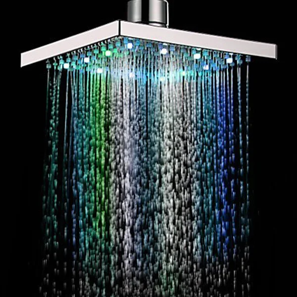 

8-inch Multi-color Changing LED Light Square Shaped Water Shower Head Shower Faucet Nozzle