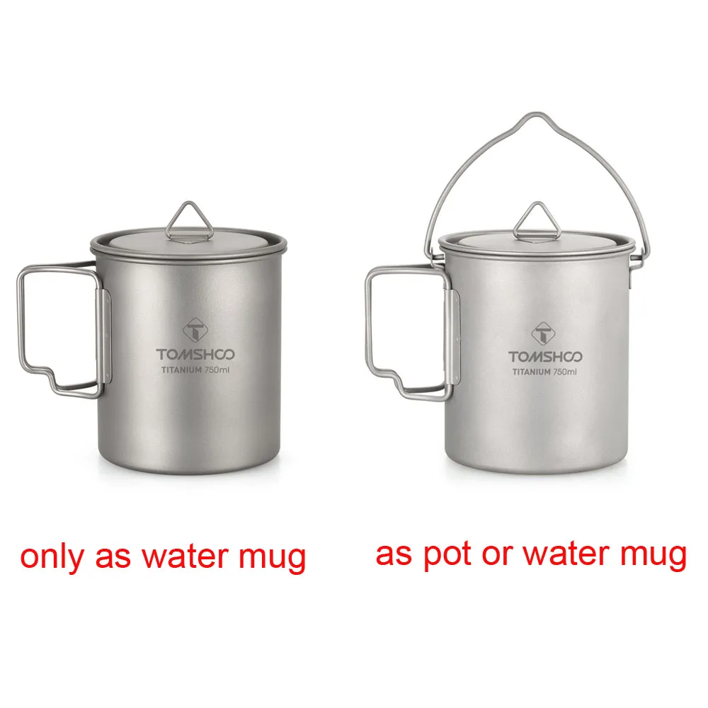 

TOMSHOO Titanium Pot 750ml Titanium Mug Water Cup with Lid Outdoor Camping Cup Mug with Foldable Handle Bowl Picnic Tableware