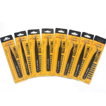 

FEORLO 8pcs Anti-static Stainless Steel Eyebrow Tweezers Black Curved Straight Nipper Eyelash Extension Picking Make Up Tool