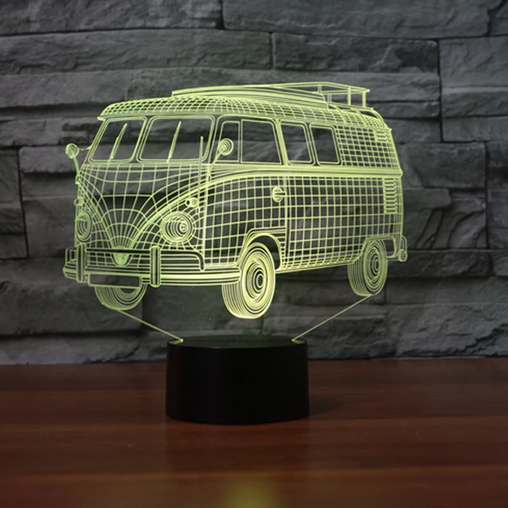 

3D LED Night Light Bus Car with 7 Colors Light for Home Decoration Lamp Amazing Visualization Optical Illusion Awesome