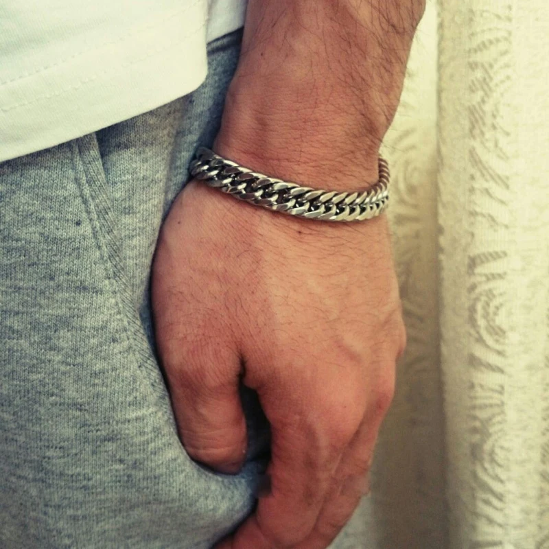 

Fashion New Link Chain Stainless Steel Bracelet Men Heavy Wide Men's Bracelets & Bangles 2019 Bicycle Chain Wristband Jewelry