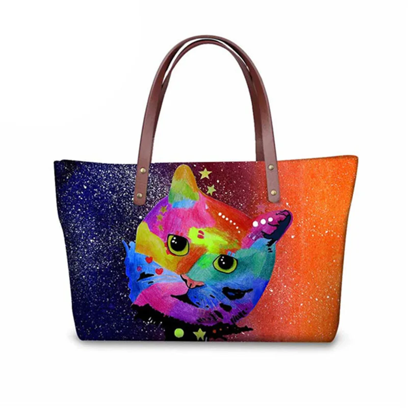 

Stylish Women Totes Cross Body Bags Colorful 3D Cat Printing Handbags for Ladies Big Capacity Shoulder Shopping Bags