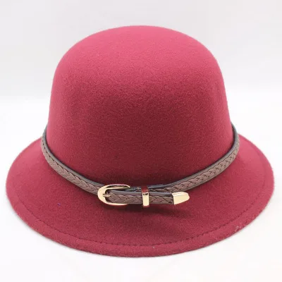 HANGYUNXUANHAO/ розничная ; фетровая шляпа для маленьких девочек; шляпа с куполом; детское платье; шапки; Детские кепки; фетровые шапки; ватный Войлок; шляпа с бантом - Цвет: red wine