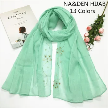

1PCS Hot sale super soft with gold Muslim women wear headscarves fashion cotton shawl hijabs A row of large diamond shawls