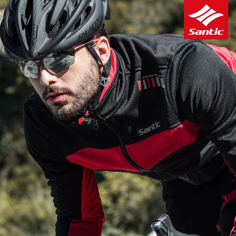 

Santic Men Cycling Winter Fleece Jackets Long Sleevecotton Clothing Warm Windproof Sweat Riding Equipment Jacket Tour de France