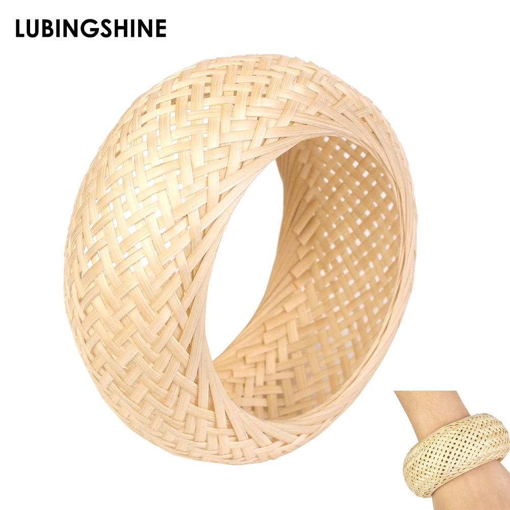 

Handmade Straw Weave Rattan Bracelet Bangle Big Round Wide Vine Braid Bracelets For Women Men Carved Cuff Wristband Jewelry