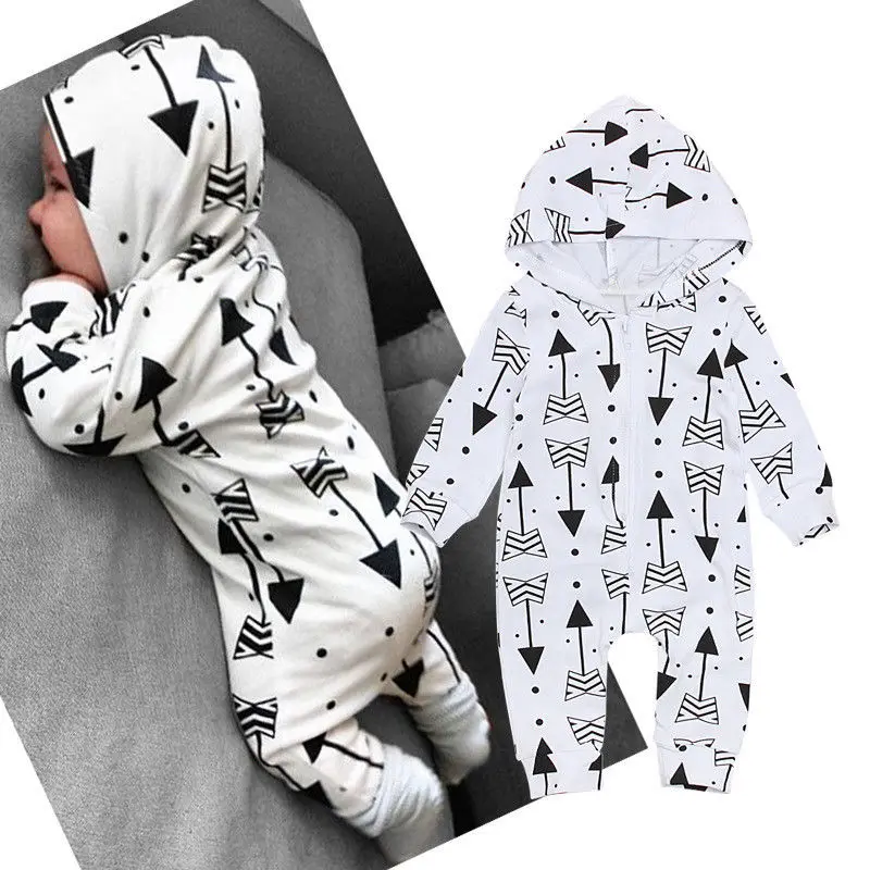

Newborn Infant Baby Fall Rompers Cute Printed Hooded Girls Boys Warm Jumpsuits Clothes Long Sleeve Infant Cotton Baby Costumes