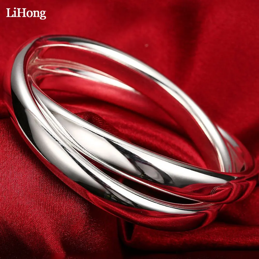 

Classic Silver Color Round Two-Way Bangle Silver Color Simple Style Closed Round Men And Women Gift Bracelet