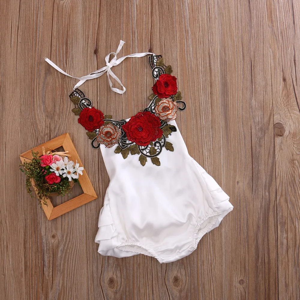 

2017 1PC New Infant Baby White Red Apron Flower Girl Dress Jumpsuit Dress Romper Outfit Girl Sleeveless Body Dress
