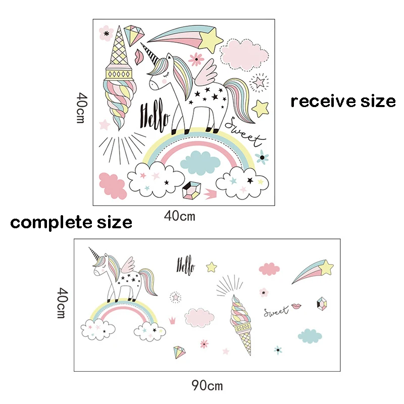 Милый единорог Радуга мороженое облако наклейки на стену ПВХ Наклейки на стены для детей девочка детская комната DIY плакат обои домашний декор