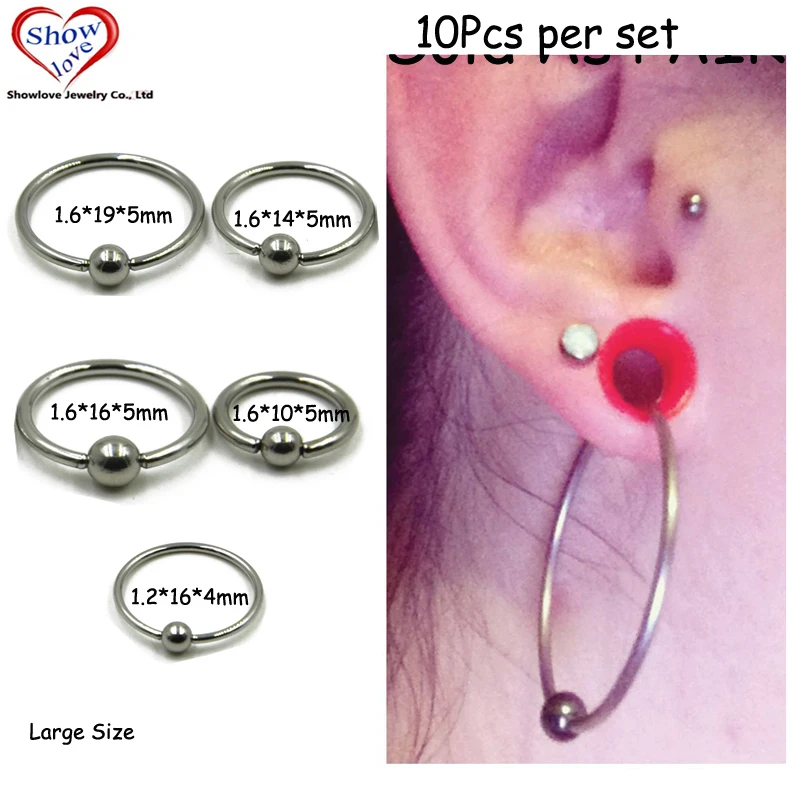 Showlove 10pcs Large Size Surgical Steel Captive Bead Lip Rings Nose ...