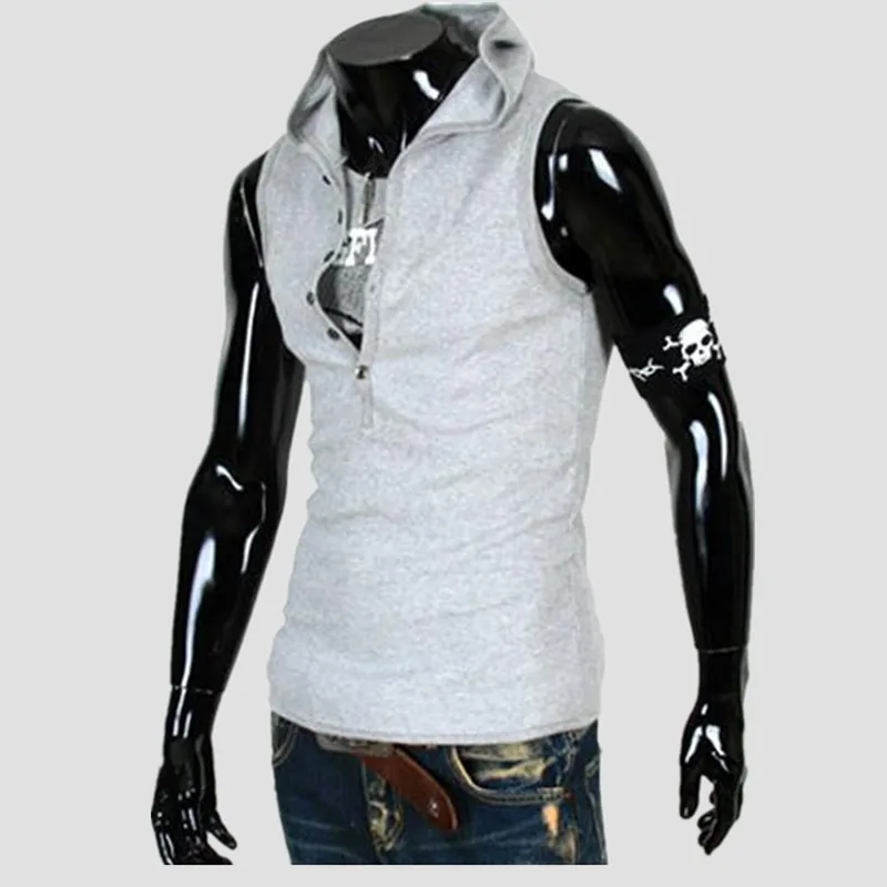 2017 Fashion Men's Hooded Tank Tops Slim Fitness Button V neck