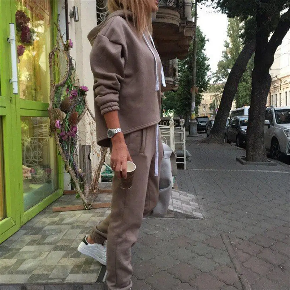Autumn Tracksuit Long Sleeve Thicken Hooded Sweatshirts Casual Set Women Clothing 2 Piece Set Tops+Pants Sporting Suit Female