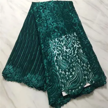 

African Lace Fabric 2018 Latest French tulle Nigeria Lace Fabric High Quality African Beads Lace Fabric For Wedding Dress 5yards