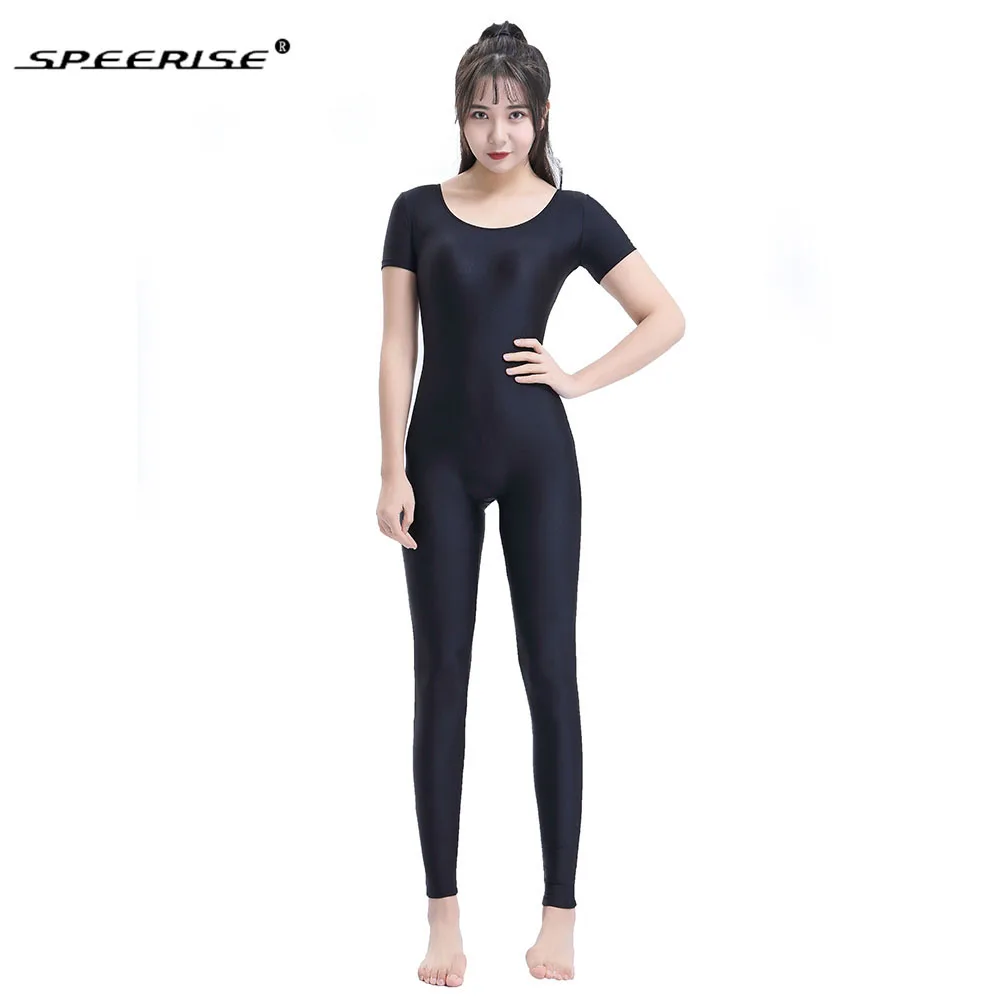 SPEERIS One Piece Black Women Unitard Lycra Ballet Short Sleeve Full