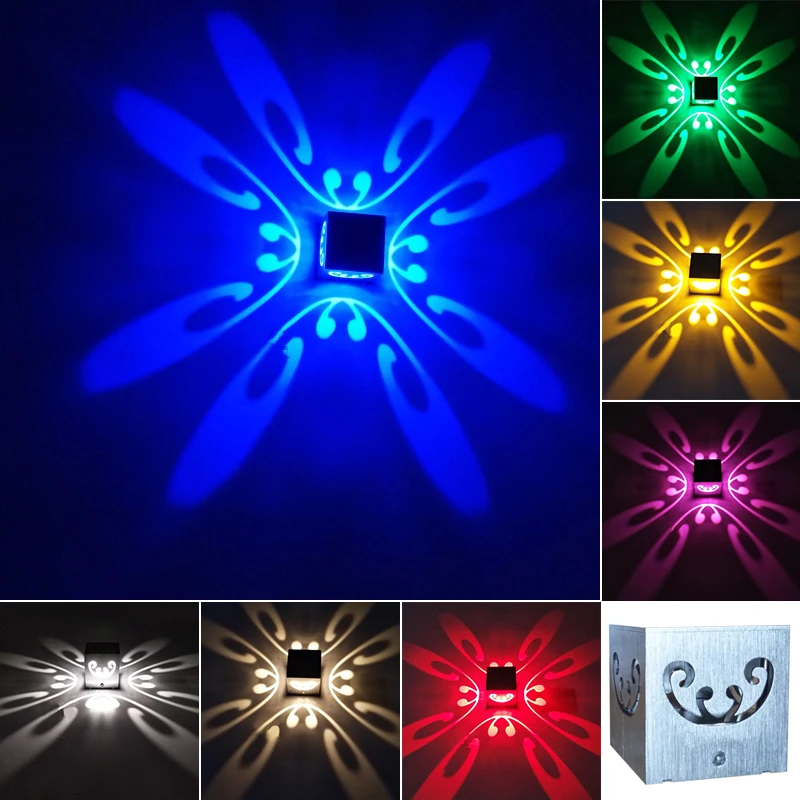 

Multicolor(Auto change colors) 3W LED Wall Sconce Lamp Fixture Cube Box Butterfly Light Disco Silver shell