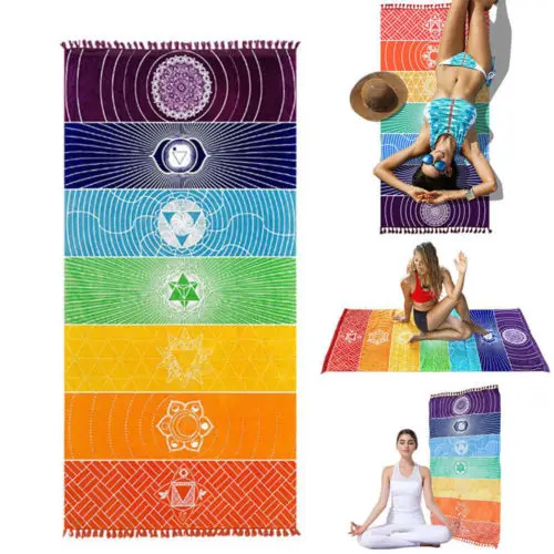 

Rainbow Chakra colorful Towel Yoga Mat Sunscreen Shawl Tapestry