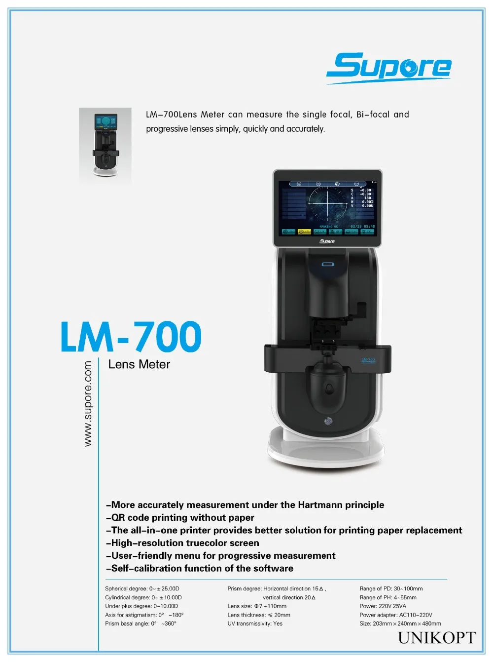 Supore LM-700S автоматический Lensmeter Lensometer Focimeter